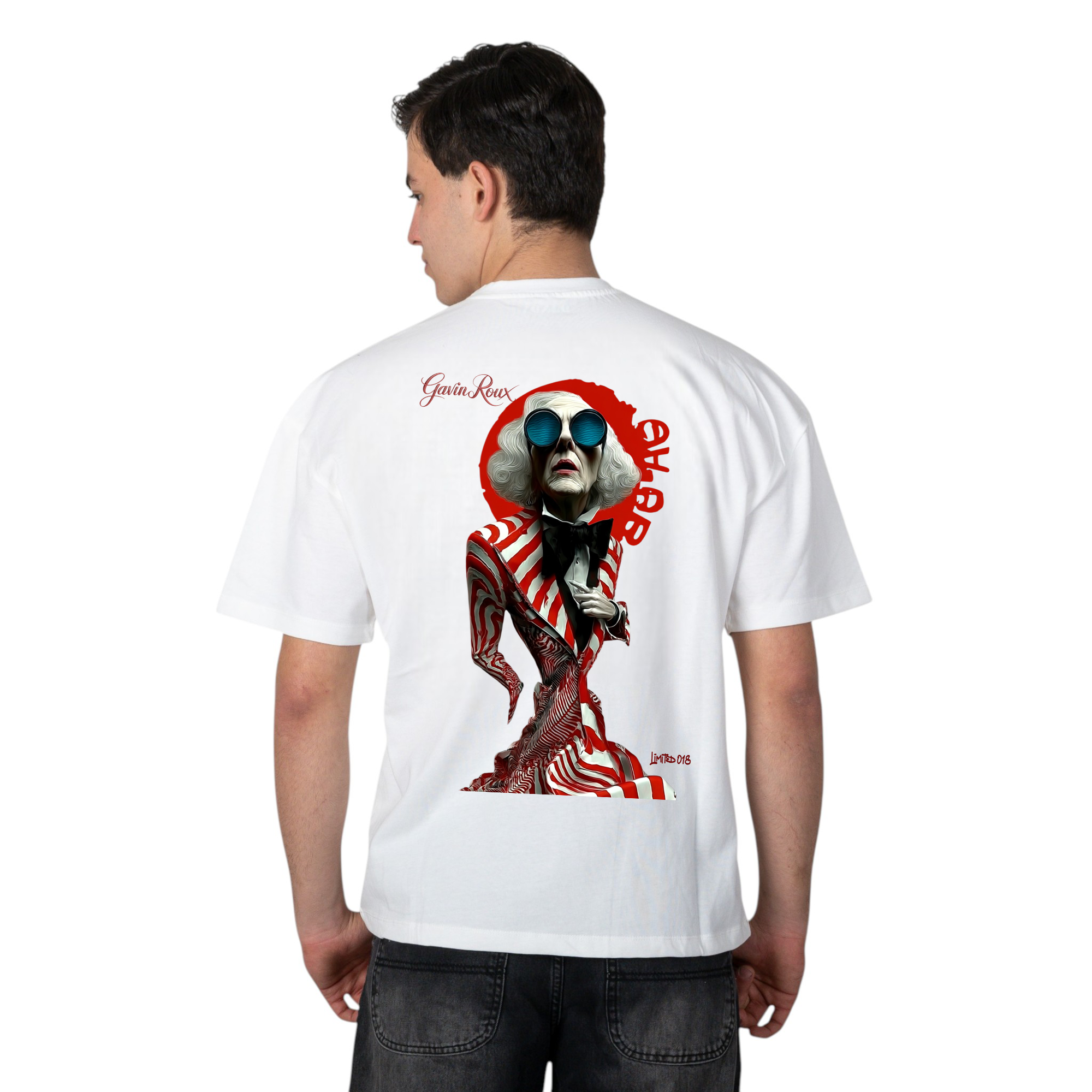 Gavin Roux Glitch Baron T-Shirt – Maglietta oversize unisex in cotone con stampa artistica LIMITED 019